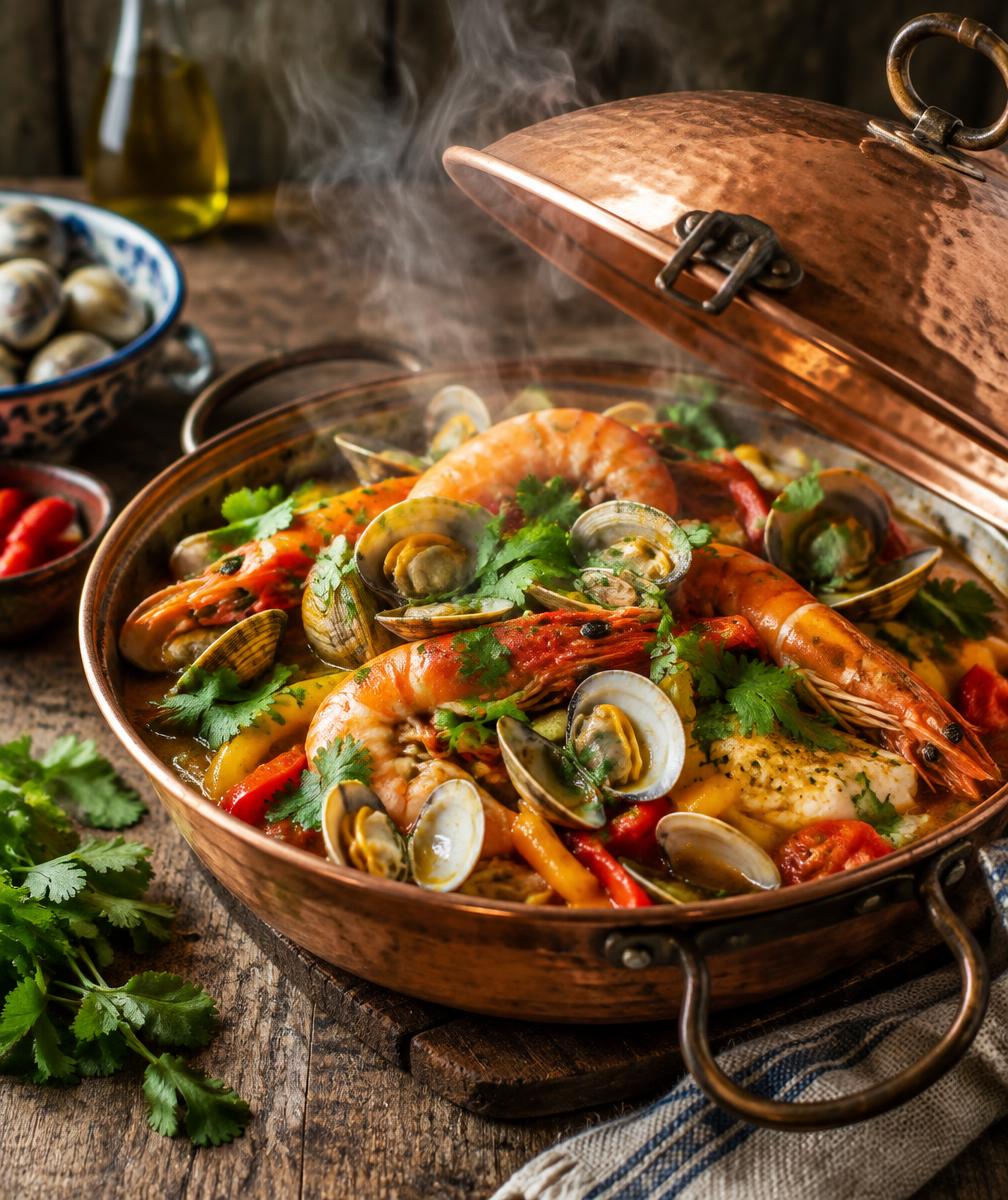 Cataplana de marisco aberta